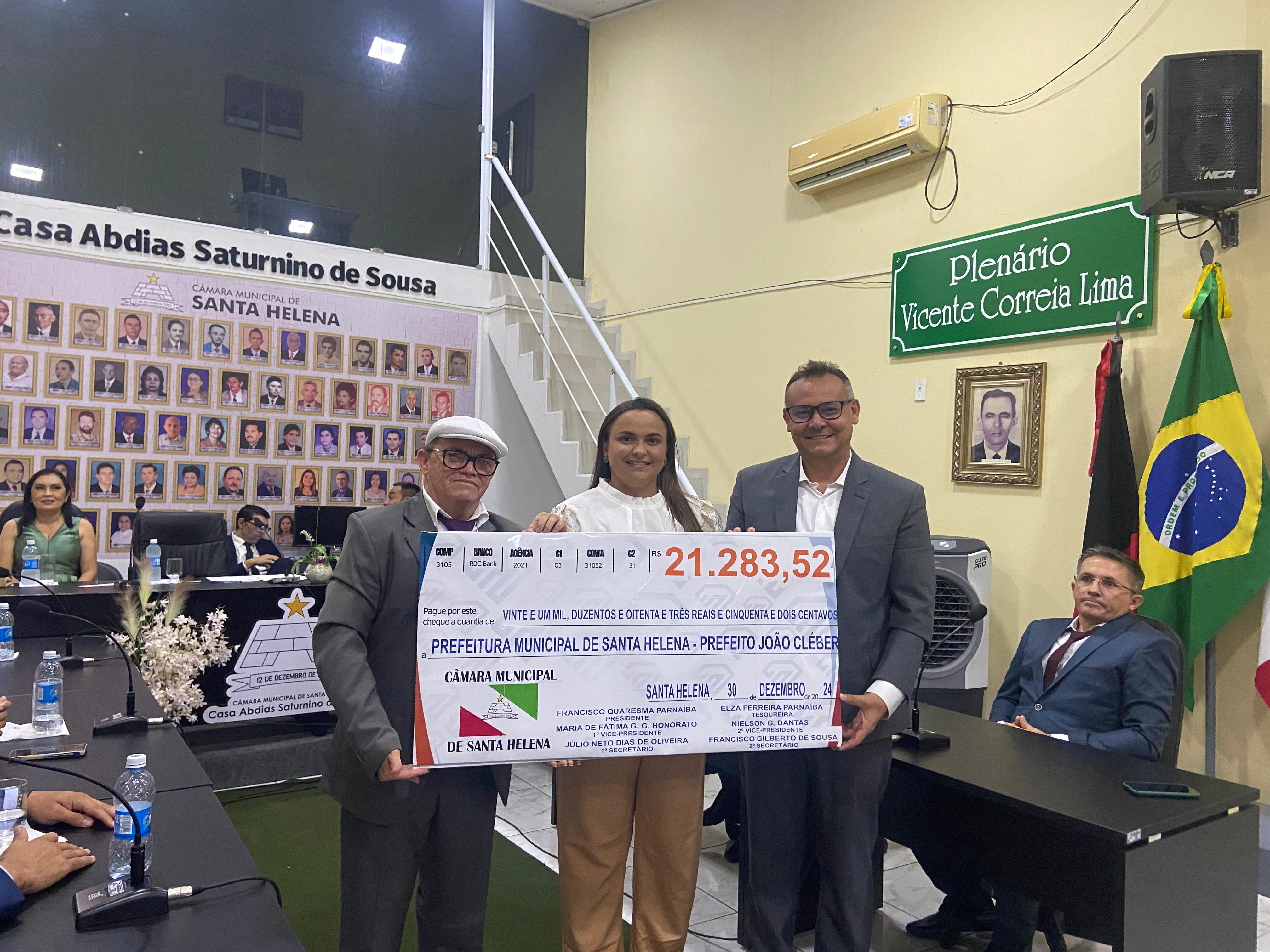 Câmara de Santa Helena realiza devolução de mais de 20 mil reais aos cofres públicos.